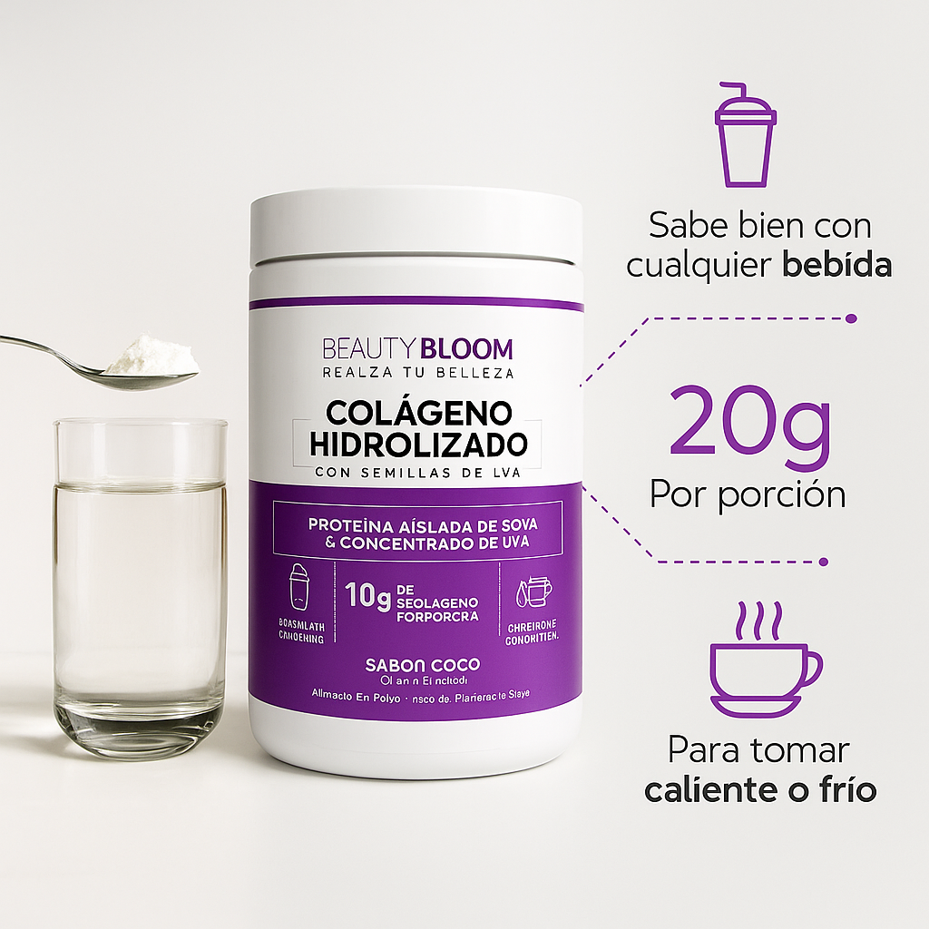 PAGA 1 LLEVA 2: COLÁGENO HIDROLIZADO CON RESVERATROL BEAUTY BLOOM - FRASCO POR 600 GRAMOS